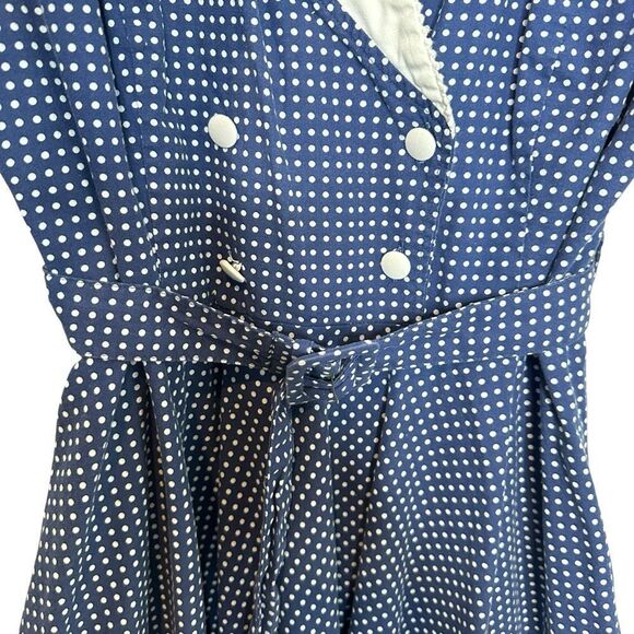 Hell Bunny Claudia 50’s Blue and White Polka Dot Fit and Flare Midi Dress 4X - Picture 6 of 9